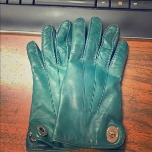 Teal leather coach gloves